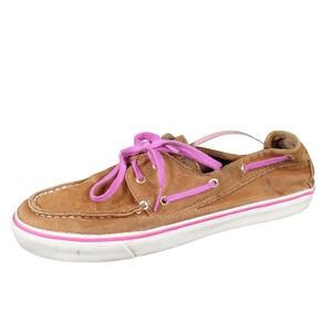 Sperry Top-Sider Women Boat Shoe Size 10 Casual Brown Corduroy Pink Accents